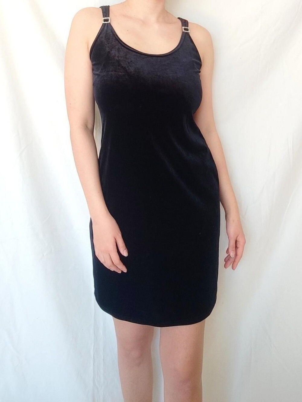 East West Vintage Black Velour Mini Dress